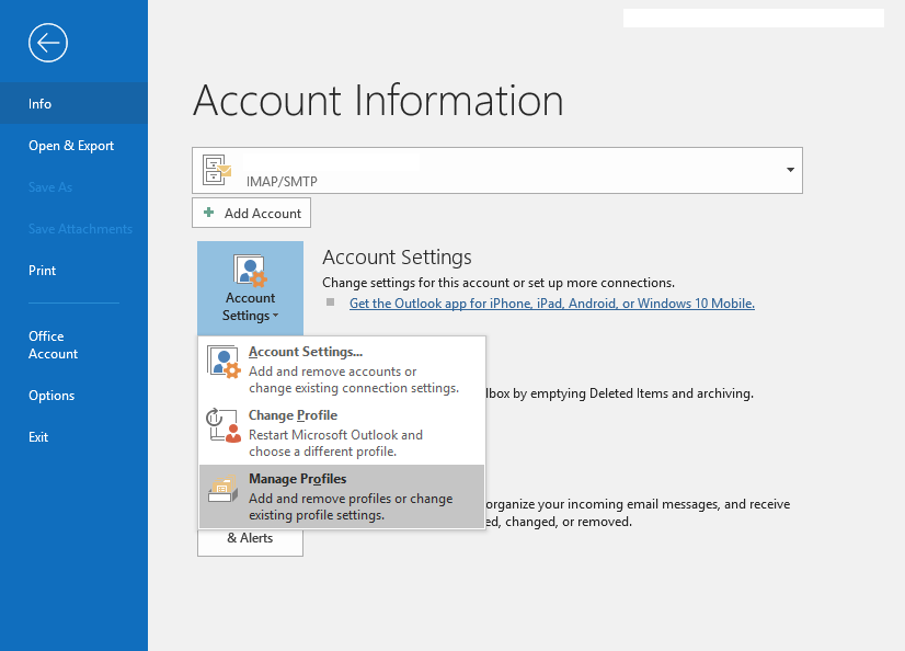 outlook account settings change from pop3 to imap
